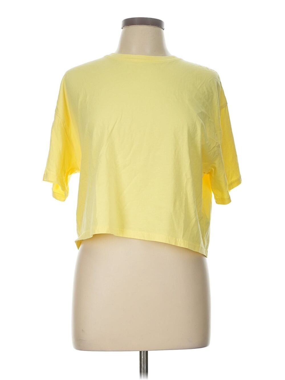 90s Perfectwhitetea Women's Yellow Crop T-Shirt Size L Relaxed Fit Short Sleeve